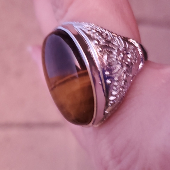 New Overzized Tiger Eye Adjustable 925 Silver Ring. - Picture 3 of 12